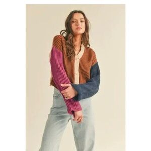 &Merci Colorblock Cropped Cardigan Sweater. Size Large